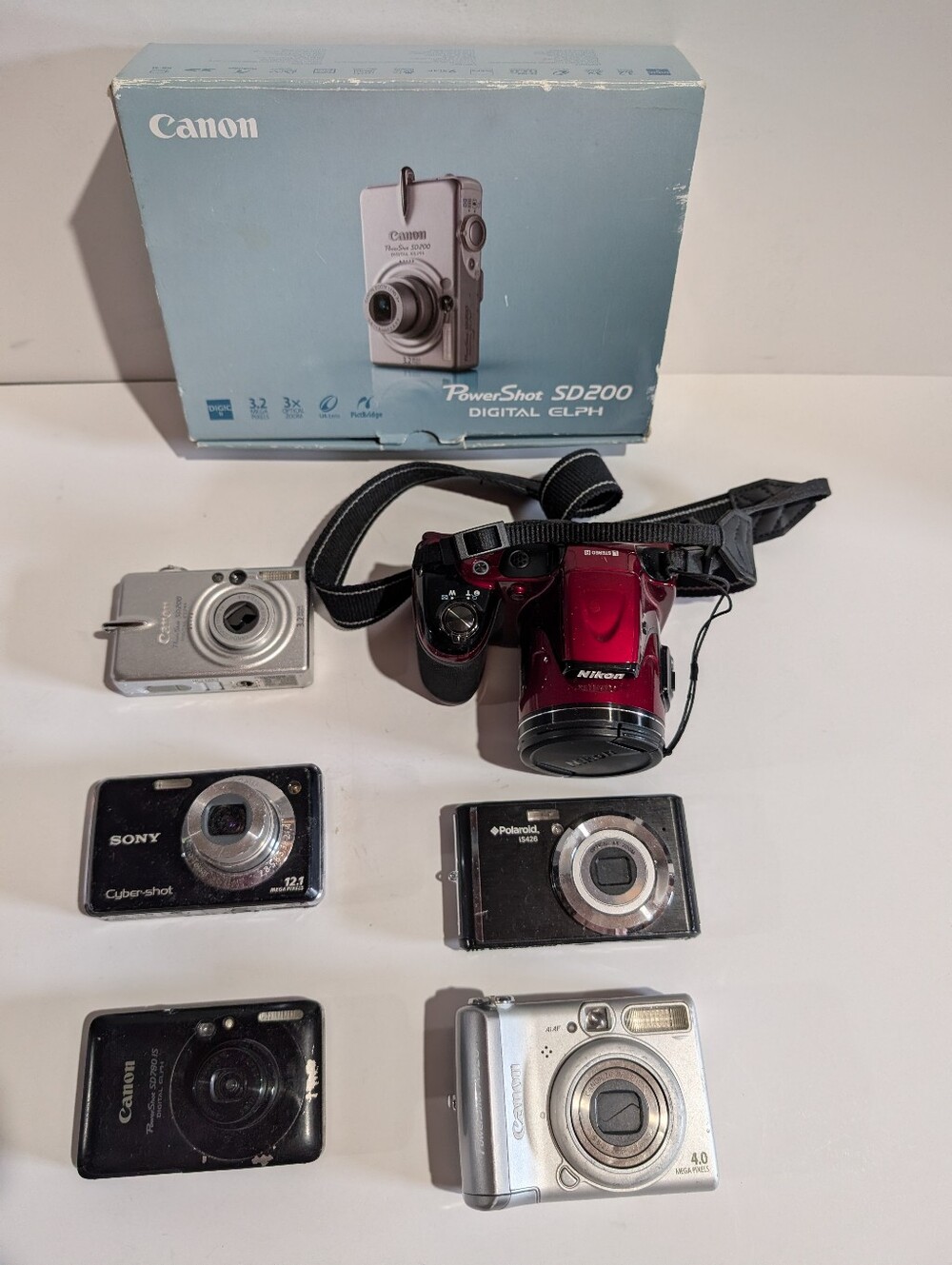 Digital Camera Lot Of 6 For Parts Or Repair Canon Sony Nikon Polaroid Cameras